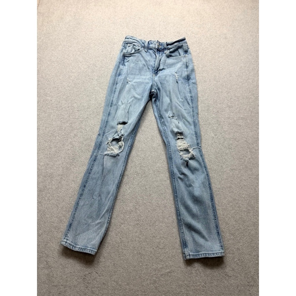 Hollister Ultra High-Rise Mom Jeans Light Wash Distressed 00S Vintage Stretch